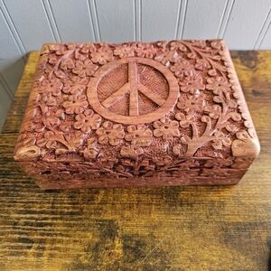 Carved Wooden Peace Sign Box
